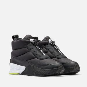 SOREL OUT N ABOUT III PUFFY ZIPPER BOOTS BOOTIES BLACK WHITE GREEN US 9.5 NWT